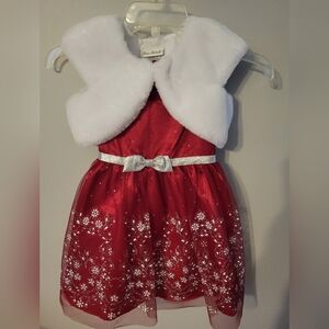 Jona Michelle Girls Holiday Red & Silver Dress W/ Faux Fur Cover Sz 4t